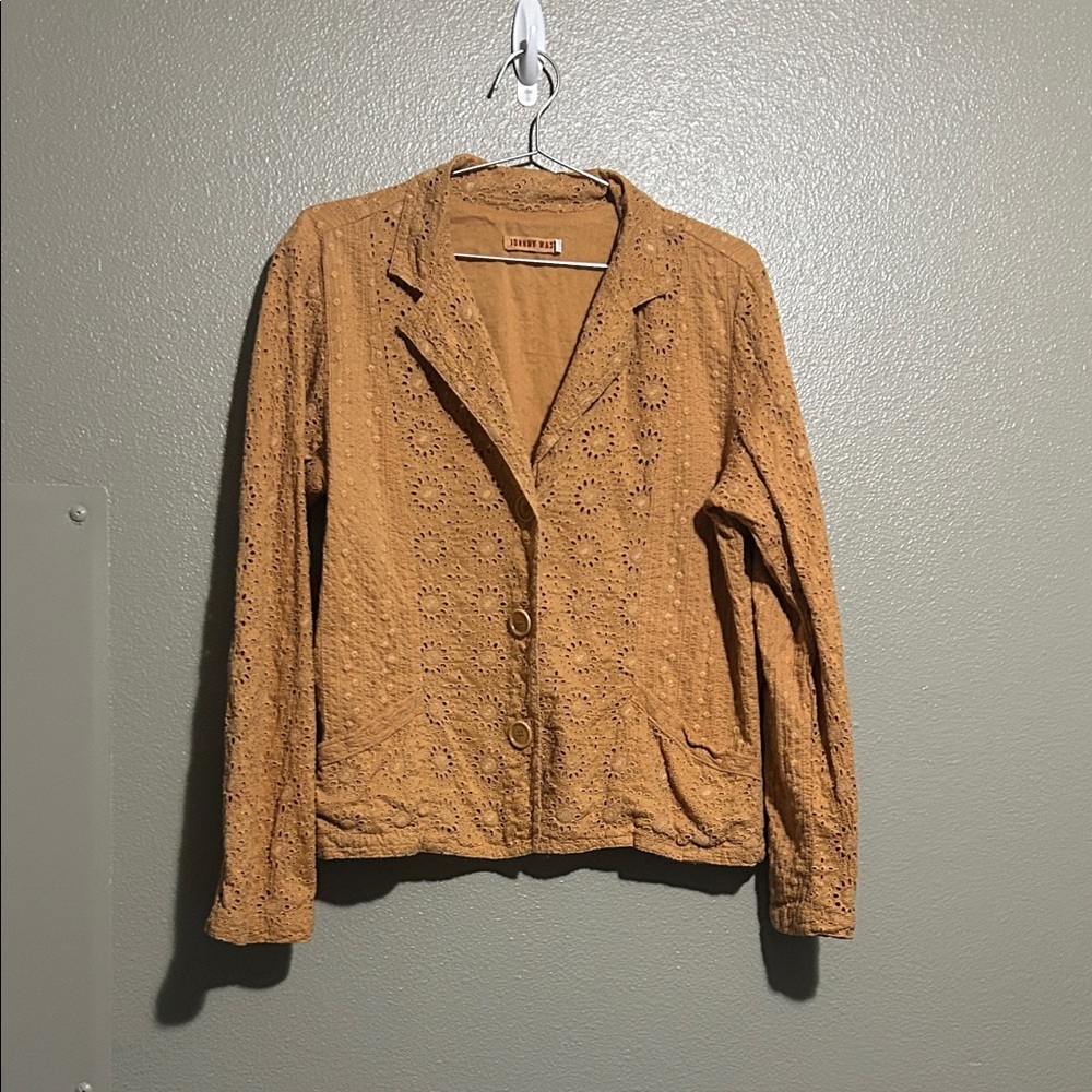 Johnny Was Burnt Orange Floral Paisley Eyelet Lace Blazer Jacket L